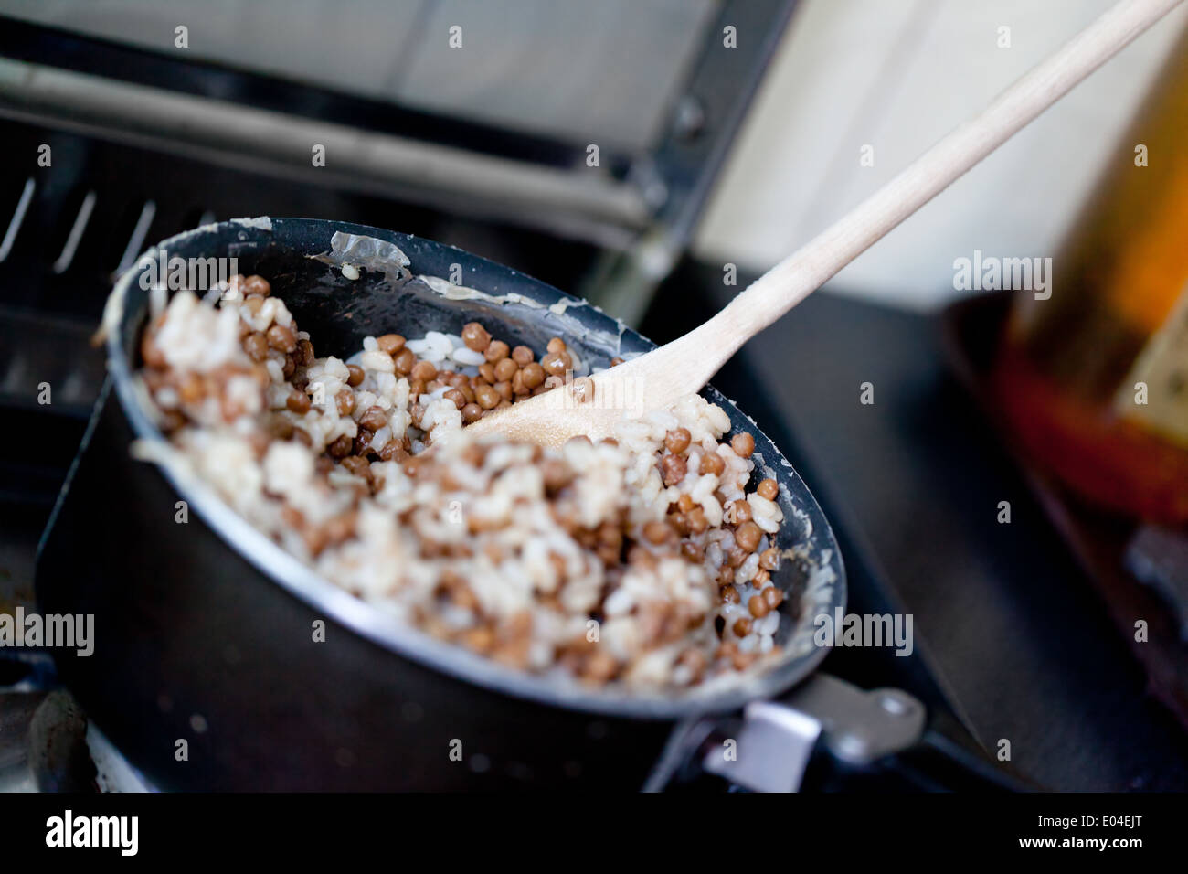 Rice and lentils in a dirty kitchen Stock Photo Alamy