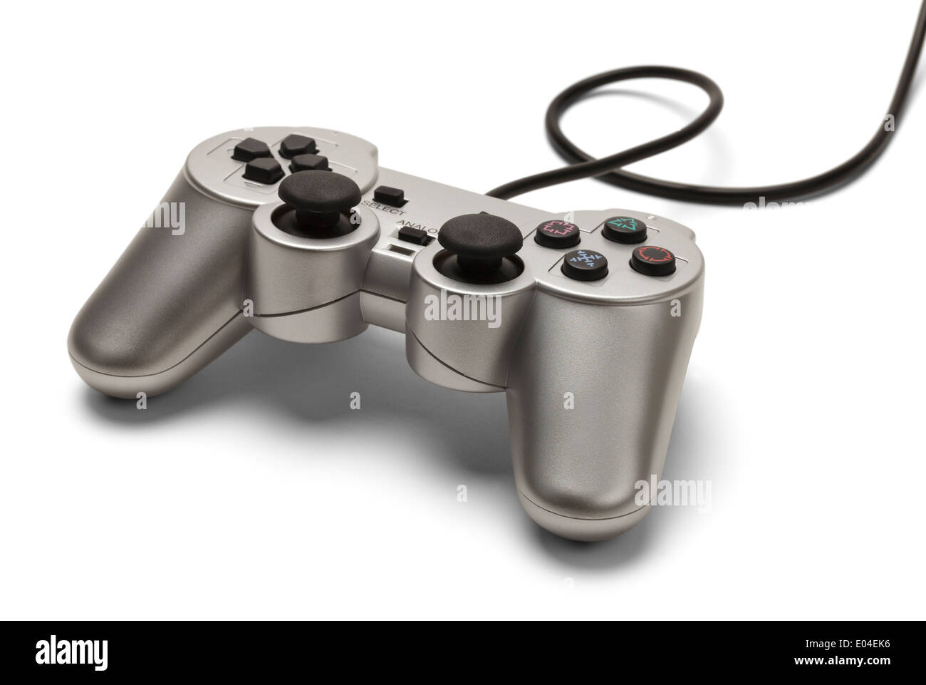 Silver Game Controller Isolated on White Background. Stock Photo