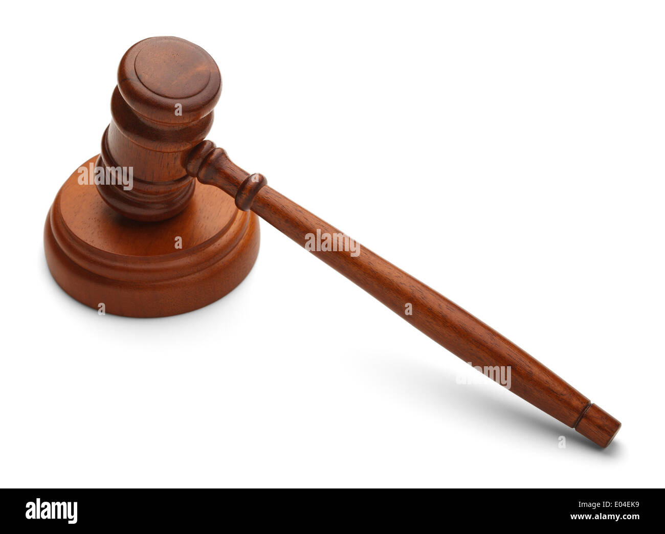 Back View of Gavel Isolated on White Background. Stock Photo