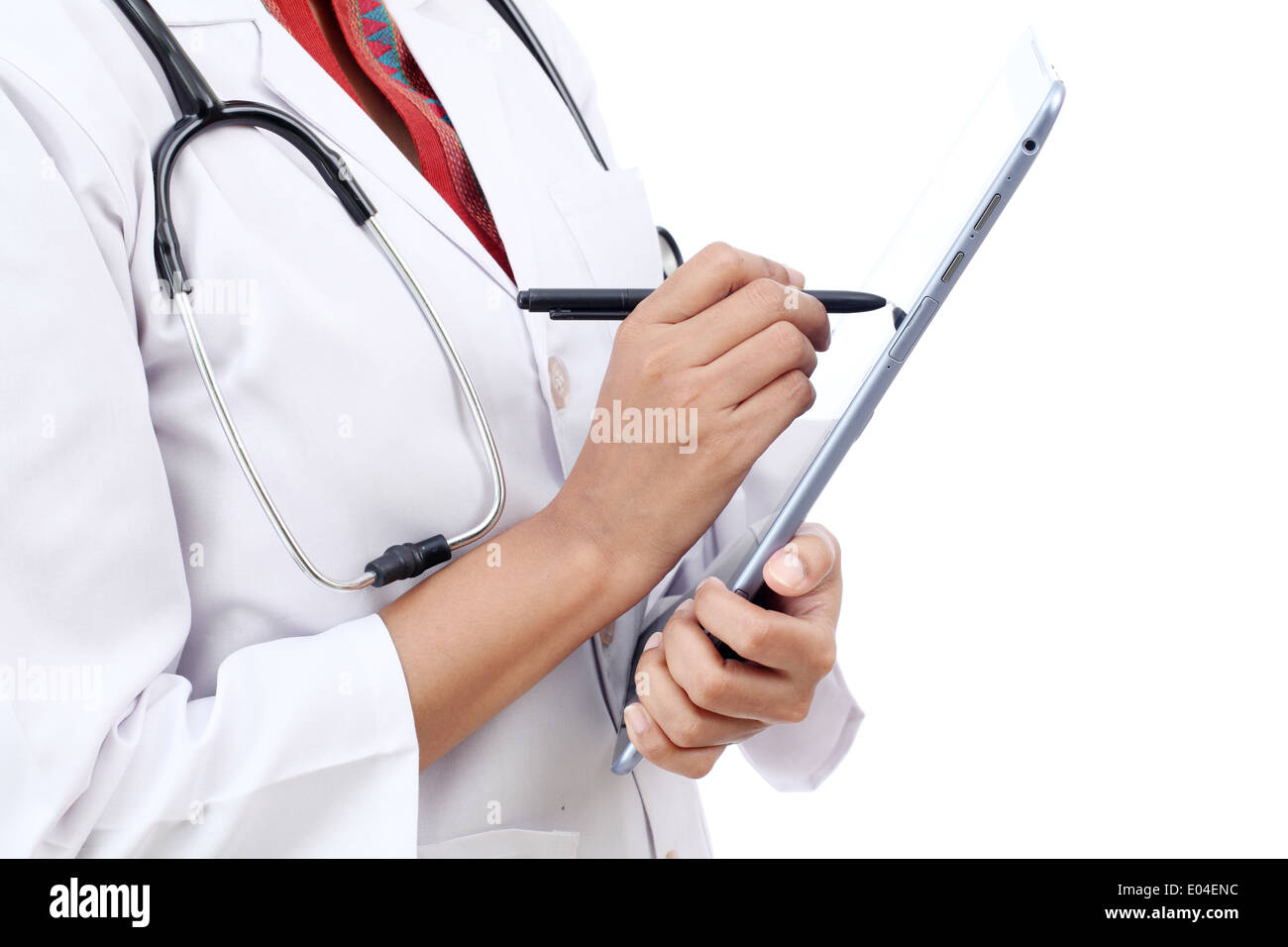 Closeup view of doctor using tablet computer Stock Photo