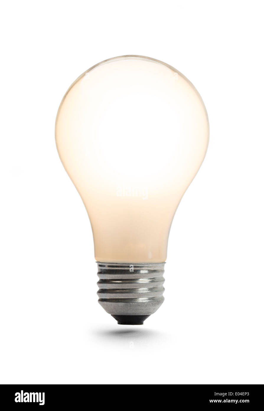 Classic Light Bulb Lit Up Isolated on a White Background. Stock Photo