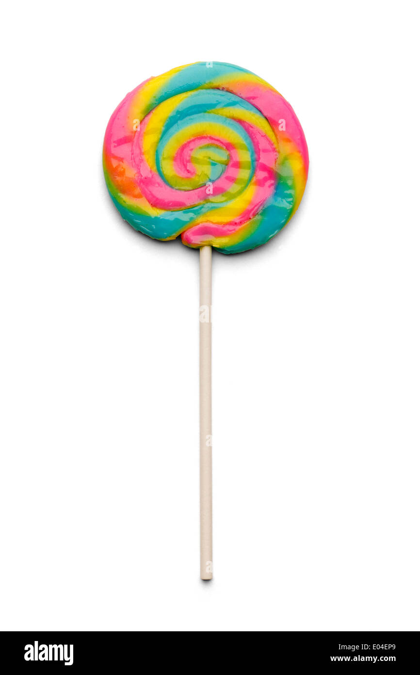 Colorful Spiral Candy Lollipop Isolated on White Background. Stock Photo