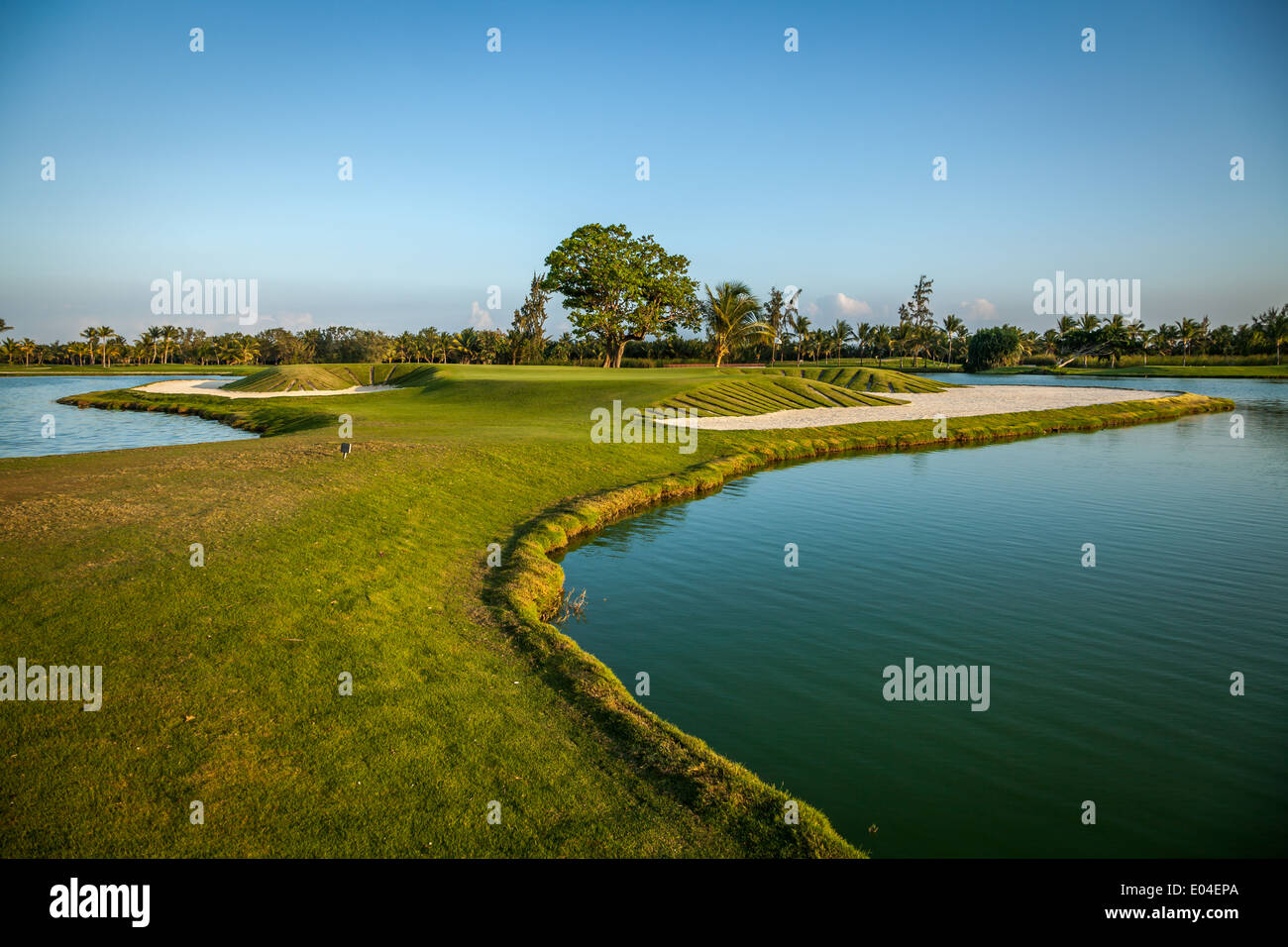 Tropical golf course at sunset, Dominican Republic, Punta Cana Stock