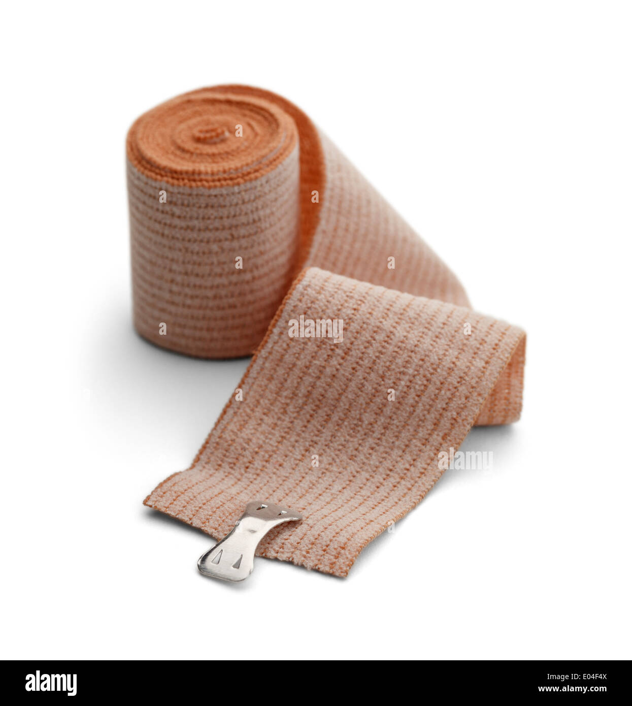 Unrolled Brown Bandage Isolated on White Background. Stock Photo