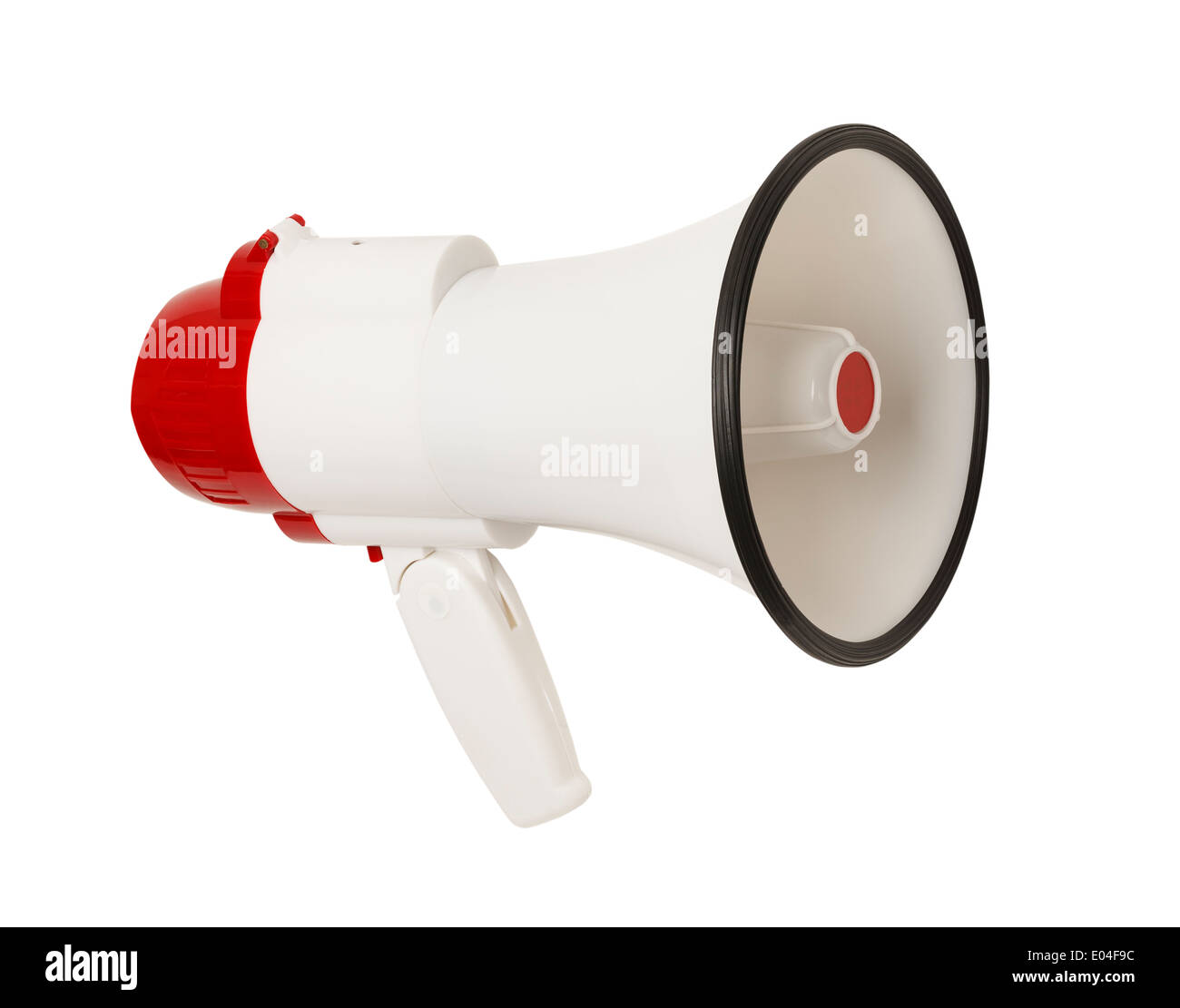 Red and White Megaphone Isolated on White Background. Stock Photo