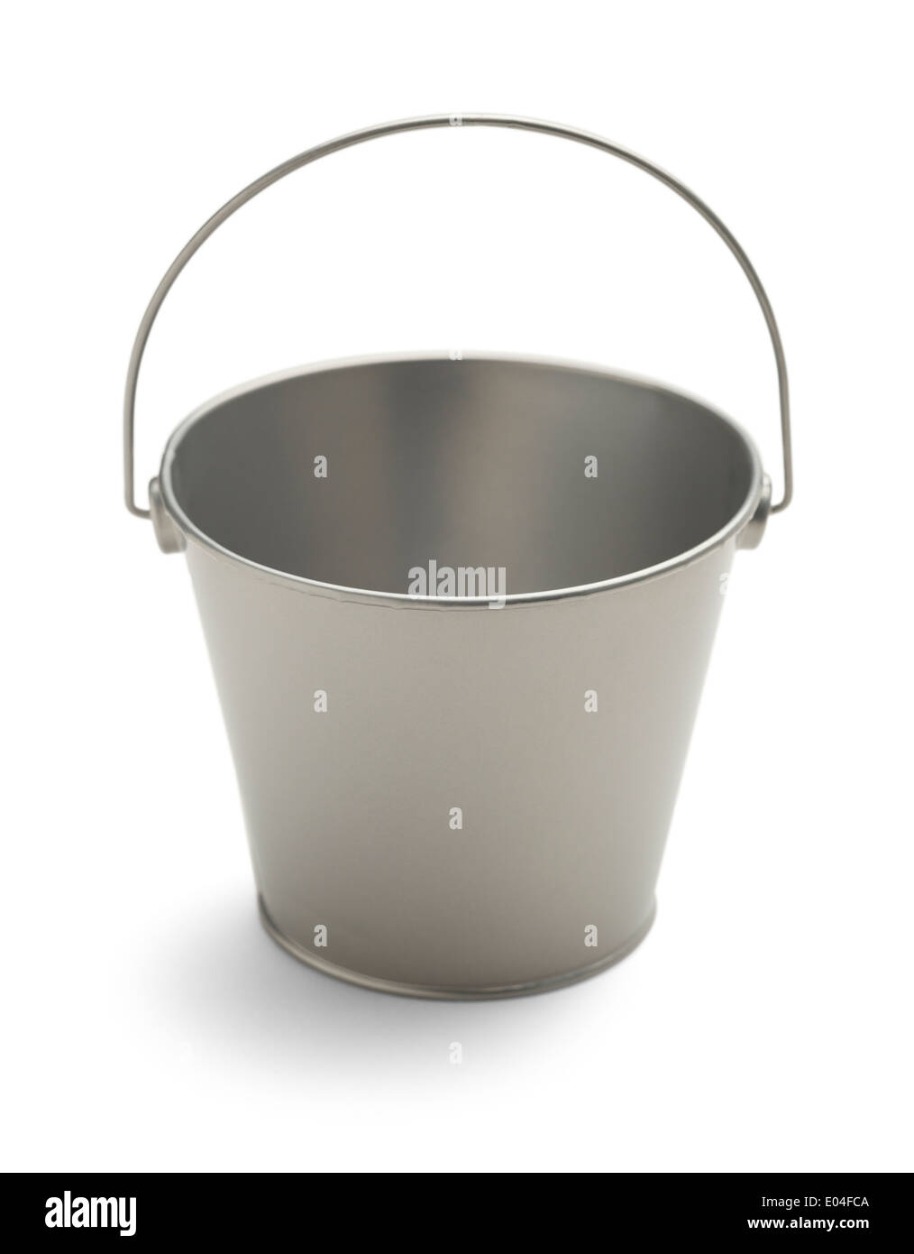 Empty Silver Pail with Handle Isolated on a White Background. Stock Photo