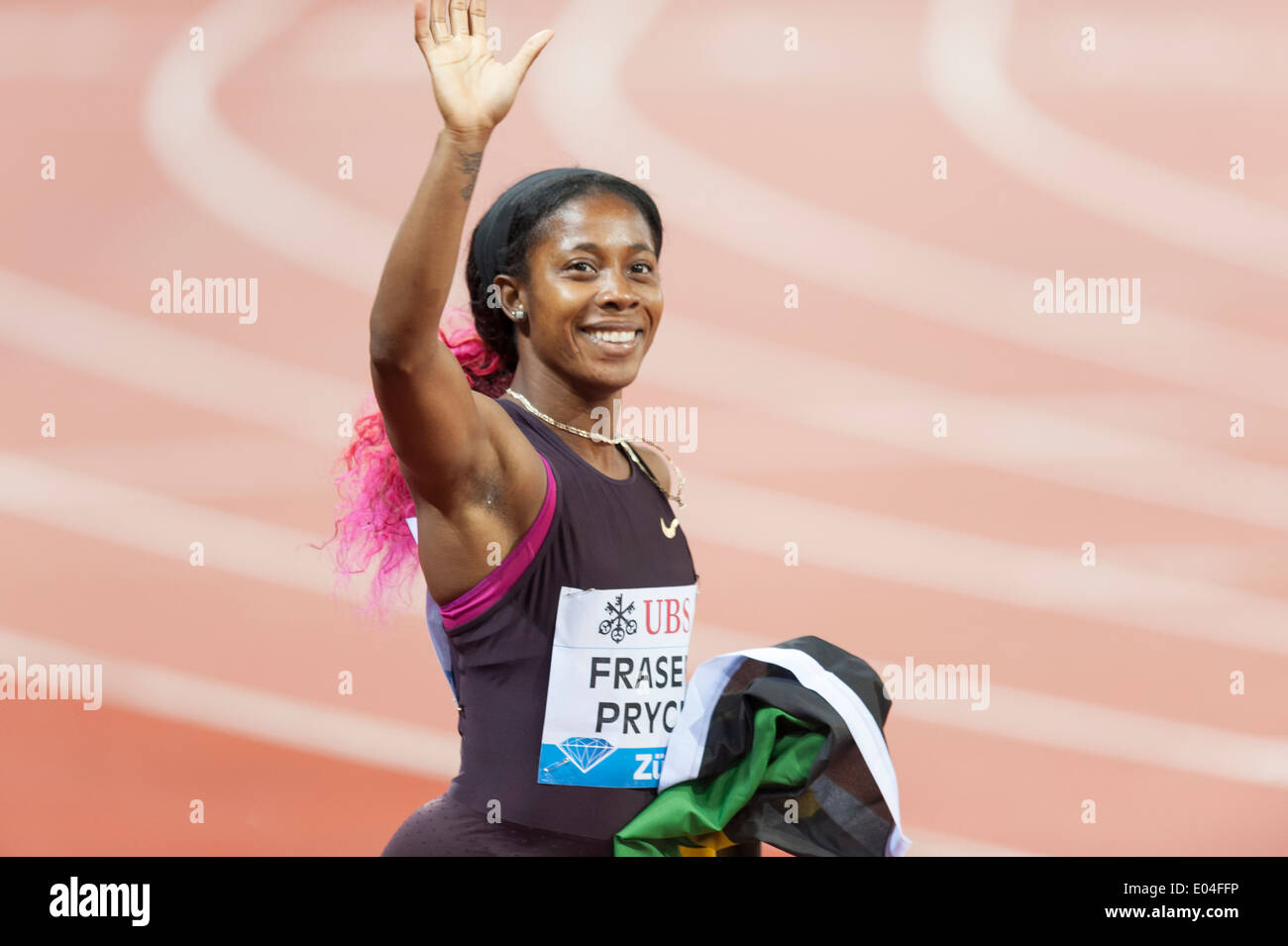 Jamaican sprinter ShellyAnn FraserPryce after winning the women's