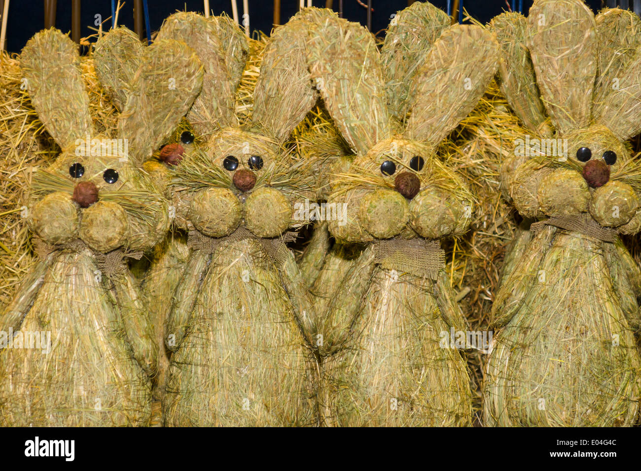 Easter Bunnies made out of straw. Background Stock Photo Alamy
