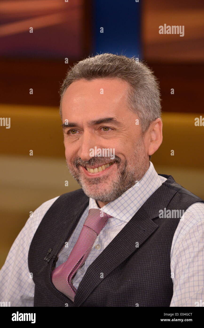 Berlin-Adlershof, Germany. 30th Apr, 2014. Vladislaw Belov, Germany expert at the Russian Academy of Sciences in Moscow, poses during the taping of the ARD talk show 'Anne Will' on the topic 'Hostages, Terrorism, Danger of War - Is Eastern Ukraine out of control?' at the studios in Berlin-Adlershof, Germany, 30 April 2014. Photo: Karlheinz Schindler/dpa NO WIRE SERVICE/dpa/Alamy Live News Stock Photo