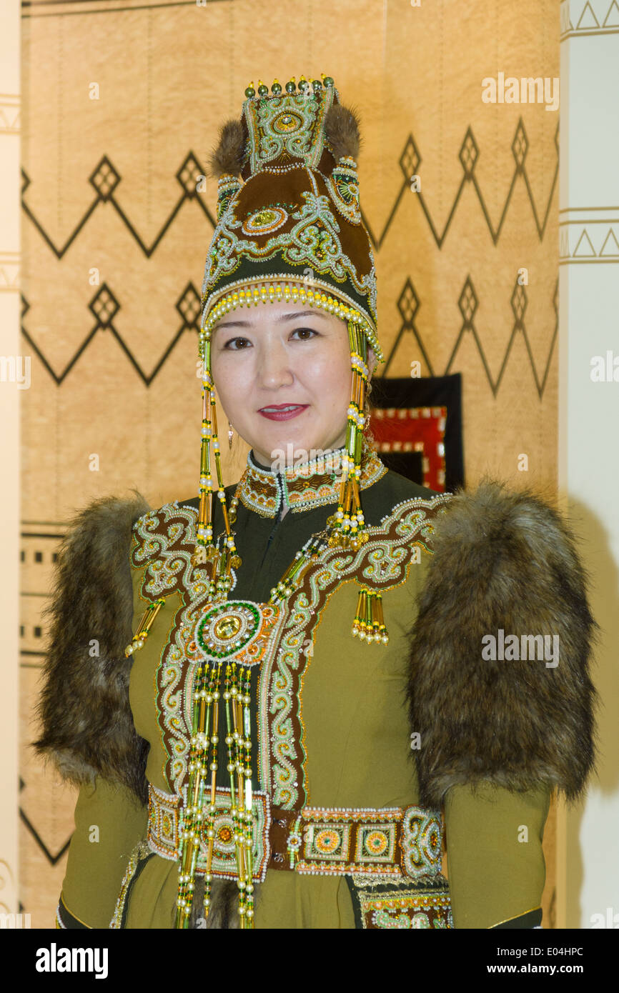 Green week 2012. Berlin. Germany. Woman in national costume of northern peoples of Russia. Yamal. Stock Photo