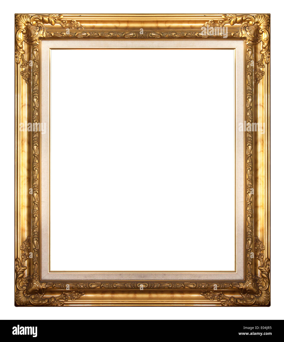 Picture frame gold wood frame in white background Stock Photo - Alamy