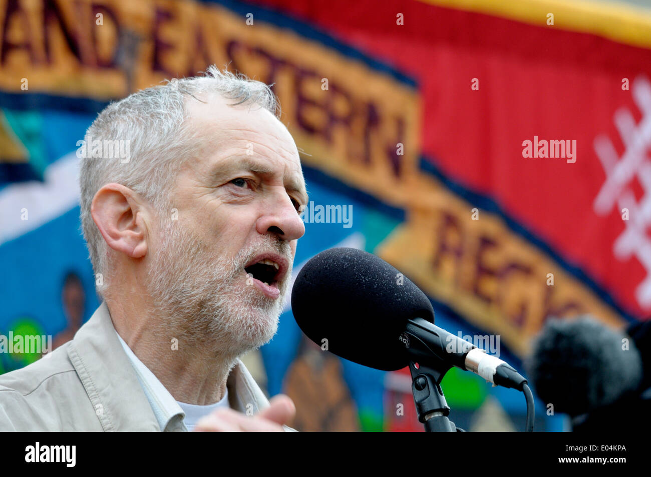 Jeremy Corbyn MP (Labour member for Islington North) at the May Day rally in Trafalgar Square, London, 2014 Stock Photo