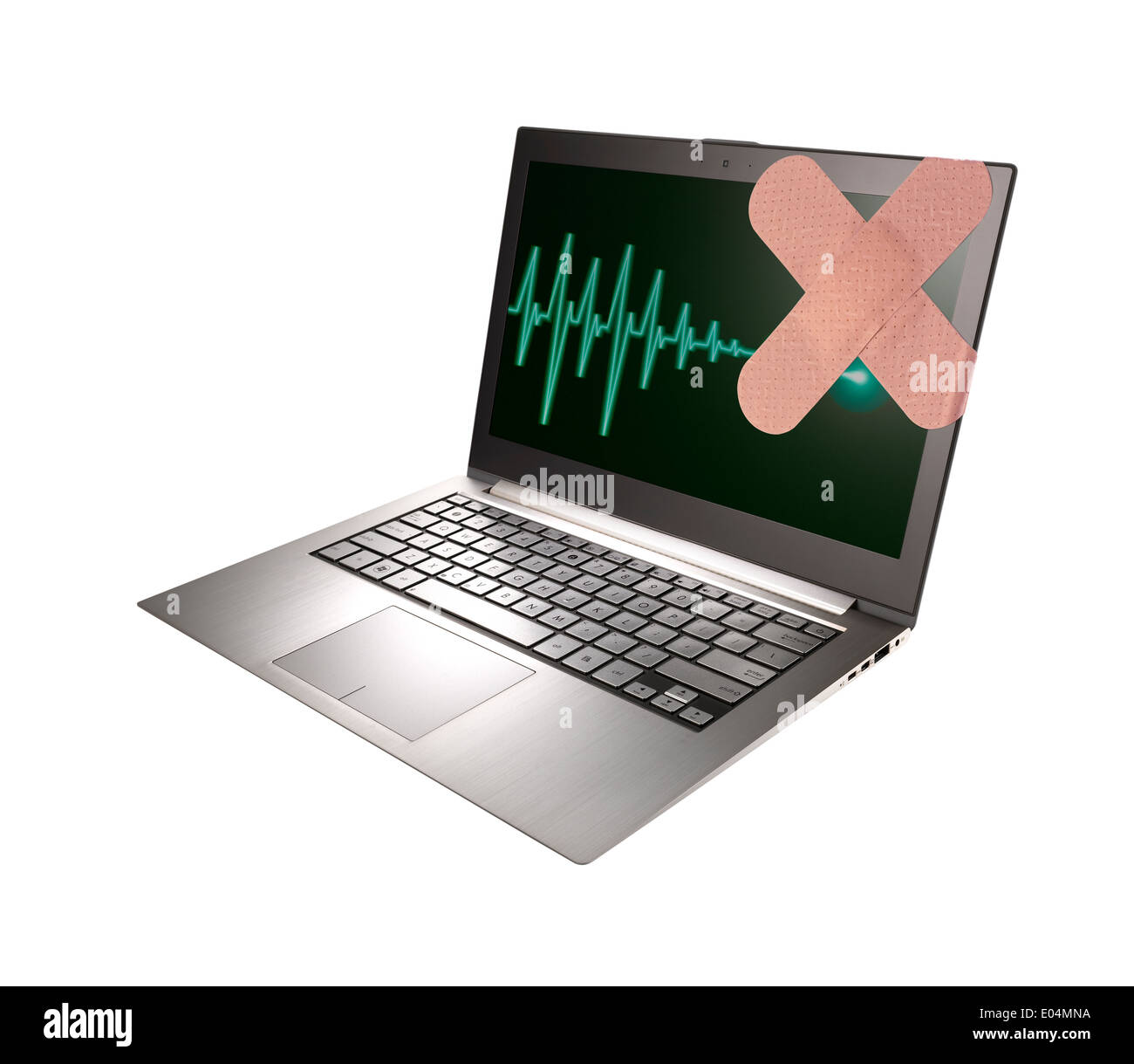 An infected or terminally ill laptop computer Stock Photo