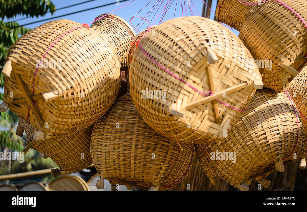 The handmade fish container made from bamboo,use to put fish or other  aquatic animals in for a while after catch it Stock Photo - Alamy