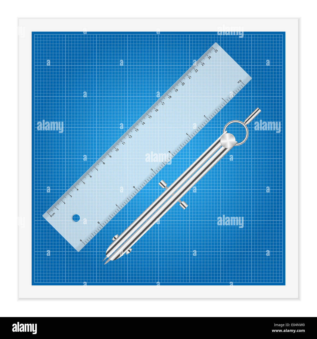 Blueprint and ruler instruments on a white background Stock Photo - Alamy