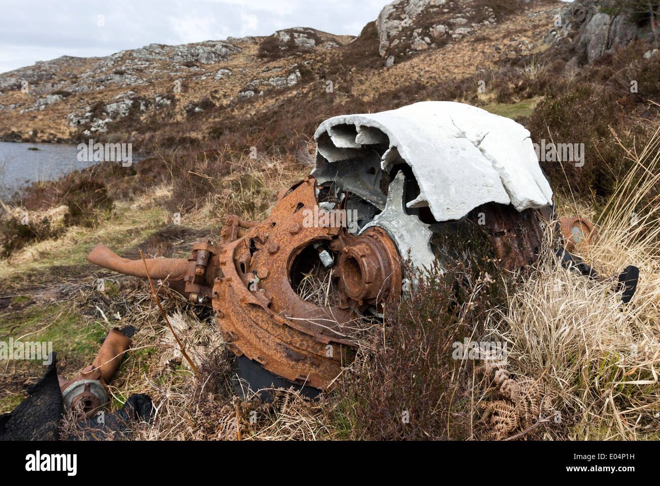 Wreckage from a B-24H Liberator Bomber which crashed on 13th June 1945 at the Fairy Lochs, Sidhean Mor, Gairloch Scotland Stock Photo