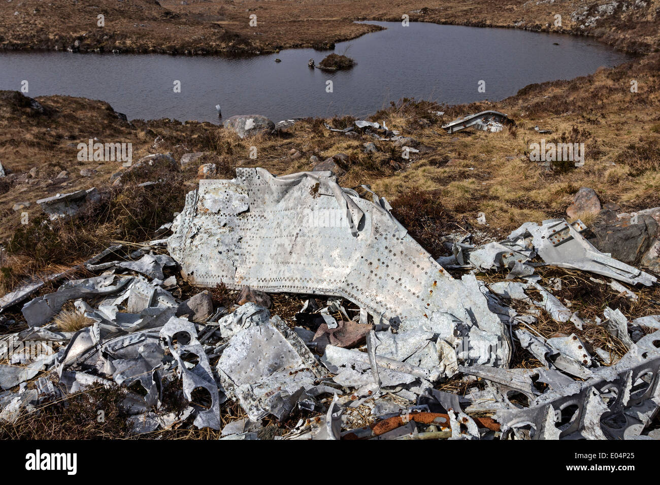 Wreckage from a B-24H Liberator Bomber which crashed on 13th June 1945 at the Fairy Lochs, Sidhean Mor, near Gairloch Scotland Stock Photo