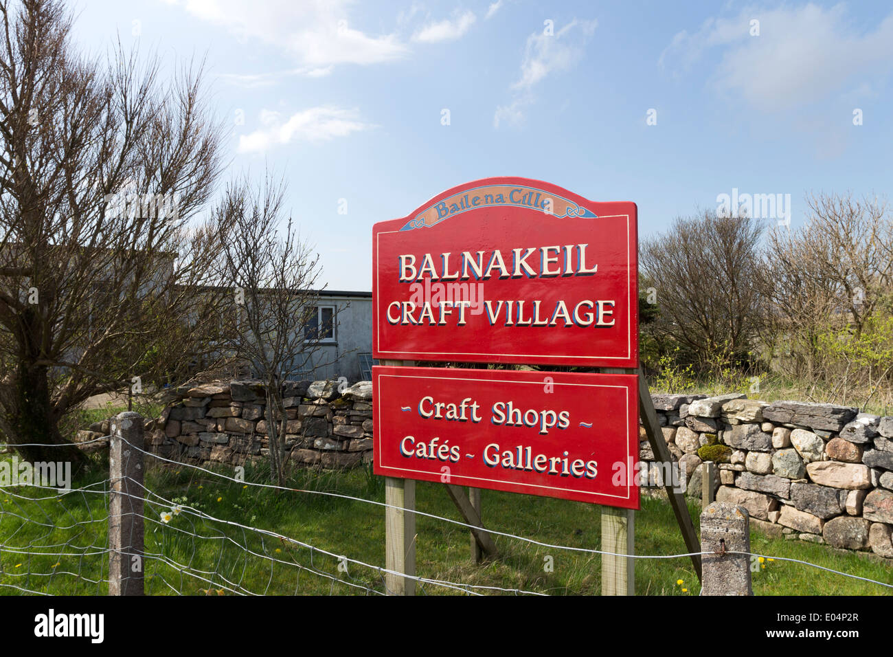 Sign at the Entrance to the Balnakeil Craft Village Durness Scotland UK Stock Photo