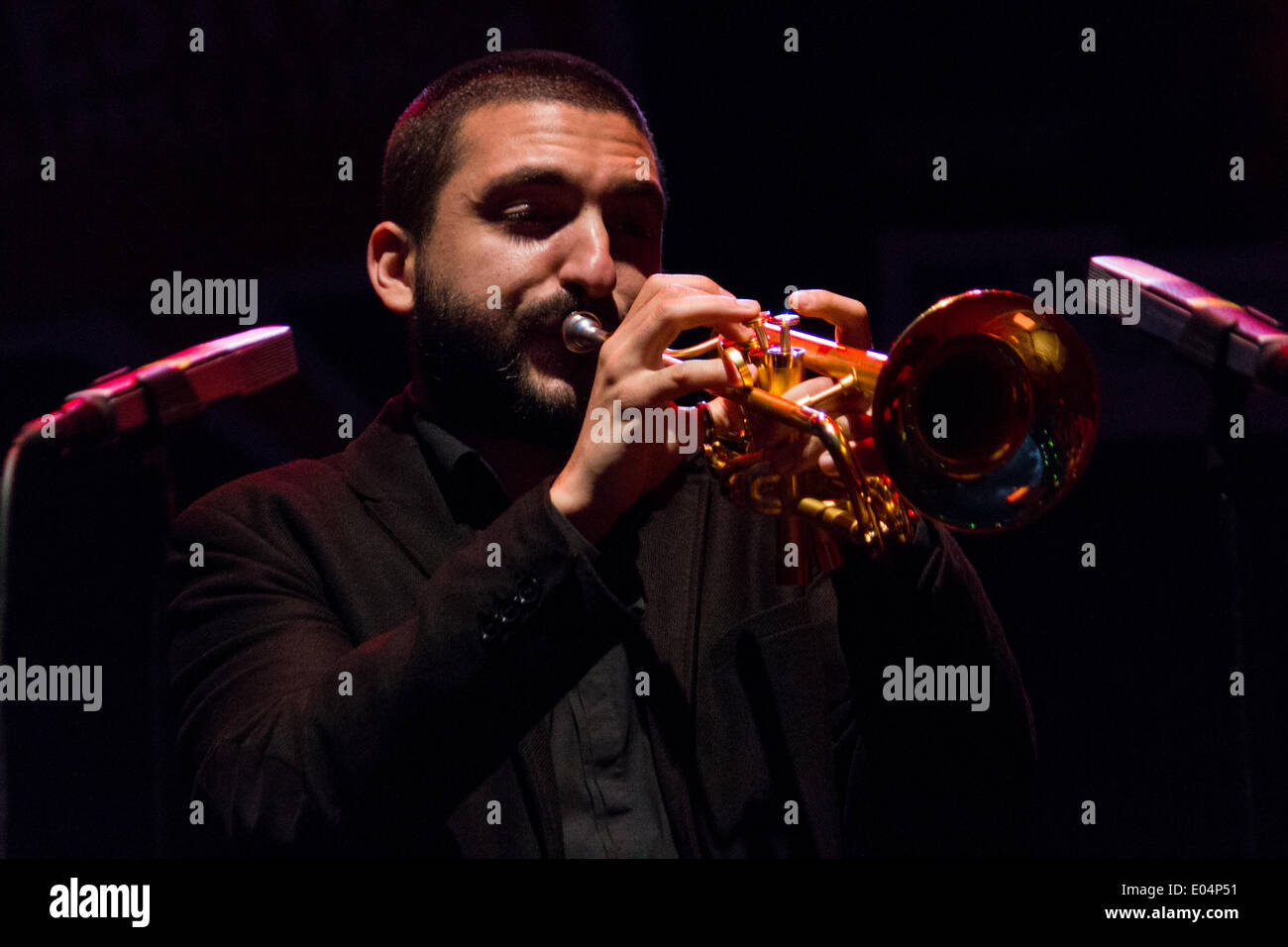 Turin, Italy. 01st May, 2014. Ibrahim Maalouf a French-Lebanese trumpeter and and his band performed live at the Turin Jazz Festival 2014.  Credit:  Elena Aquila / Pacific Press/Alamy Live News Stock Photo