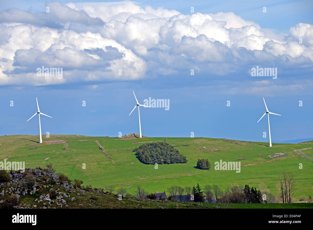 windturbines Cezallier Puy de Dome Auvergne France Stock Photo