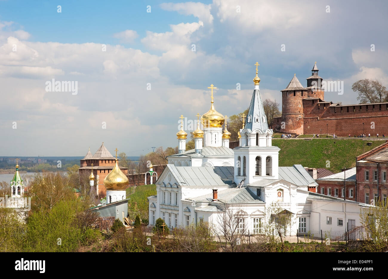 Spring May view Church of Elijah Prophet and Kremlin Nizhny Novgorod Russia Stock Photo