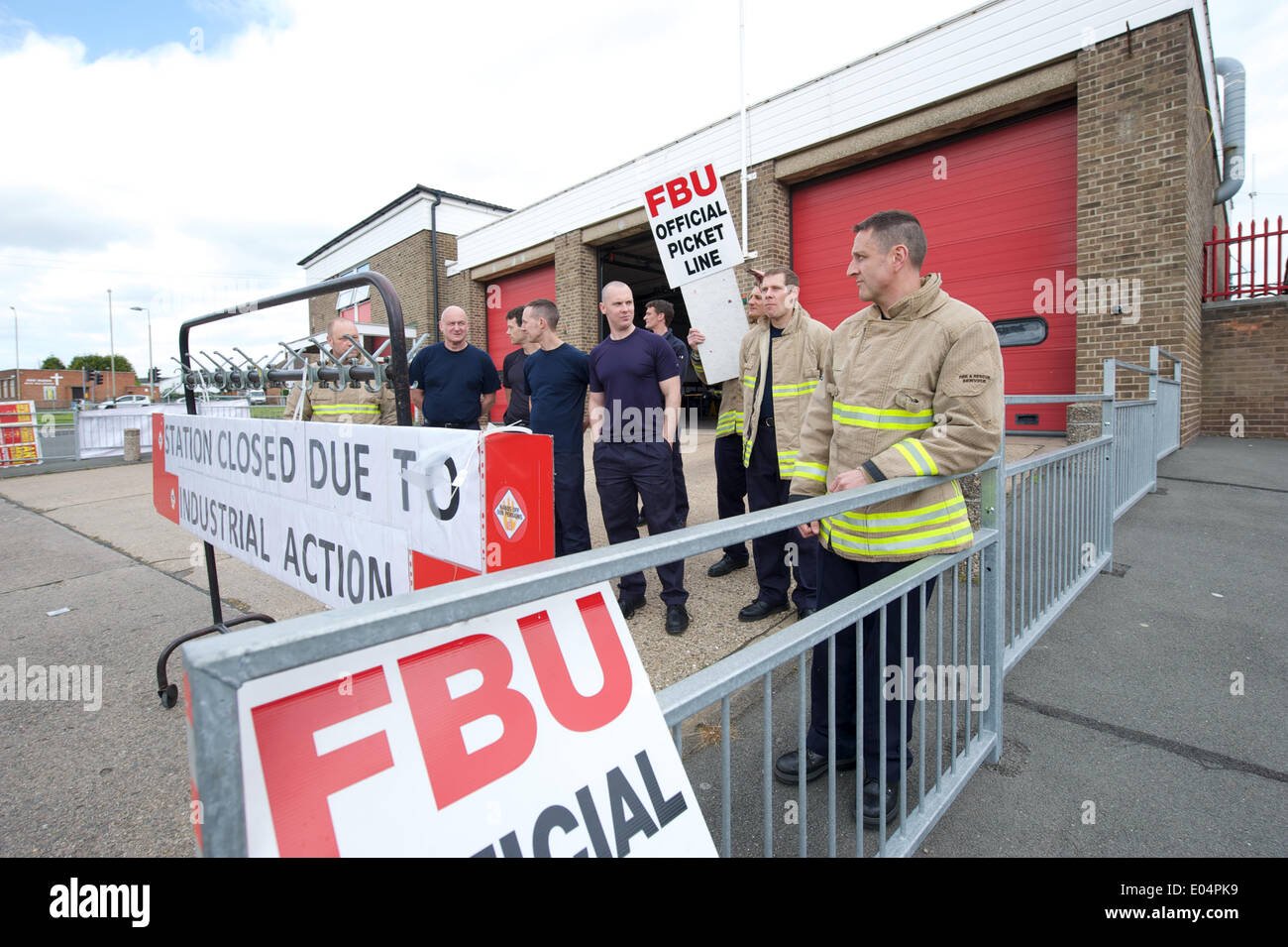 Leicester, UK. 02nd May, 2014. Firefighters from the New Parks fire station, Leicester, striking for better pensions. Credit:  robin palmer/Alamy Live News Stock Photo