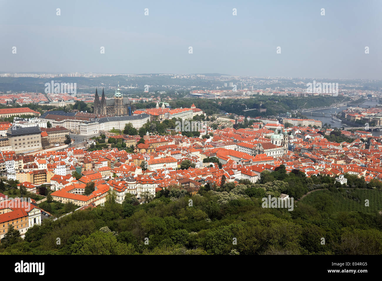 Prague, overview from the observatory, Prag, Uebersicht von der Sternwarte aus Stock Photo