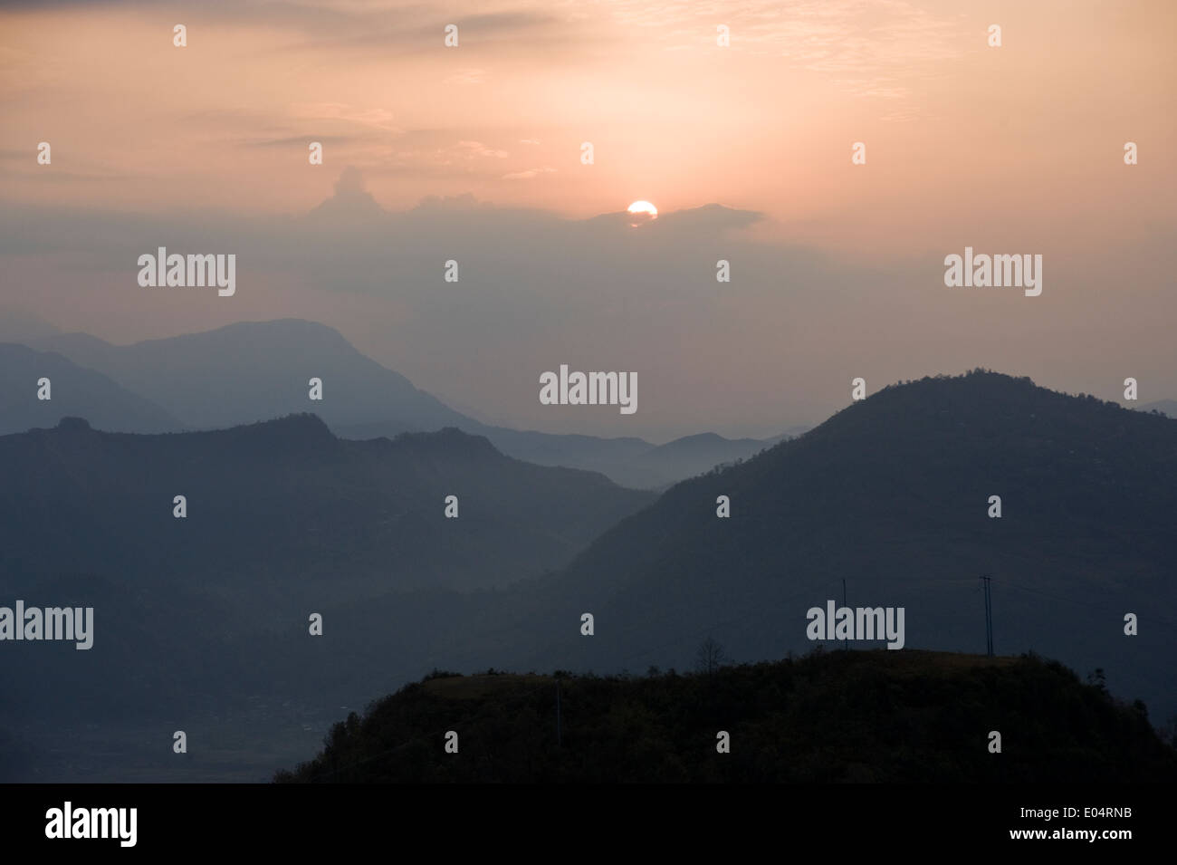 Sunrise at Sarangkot, Pokhara, Nepal. Stock Photo