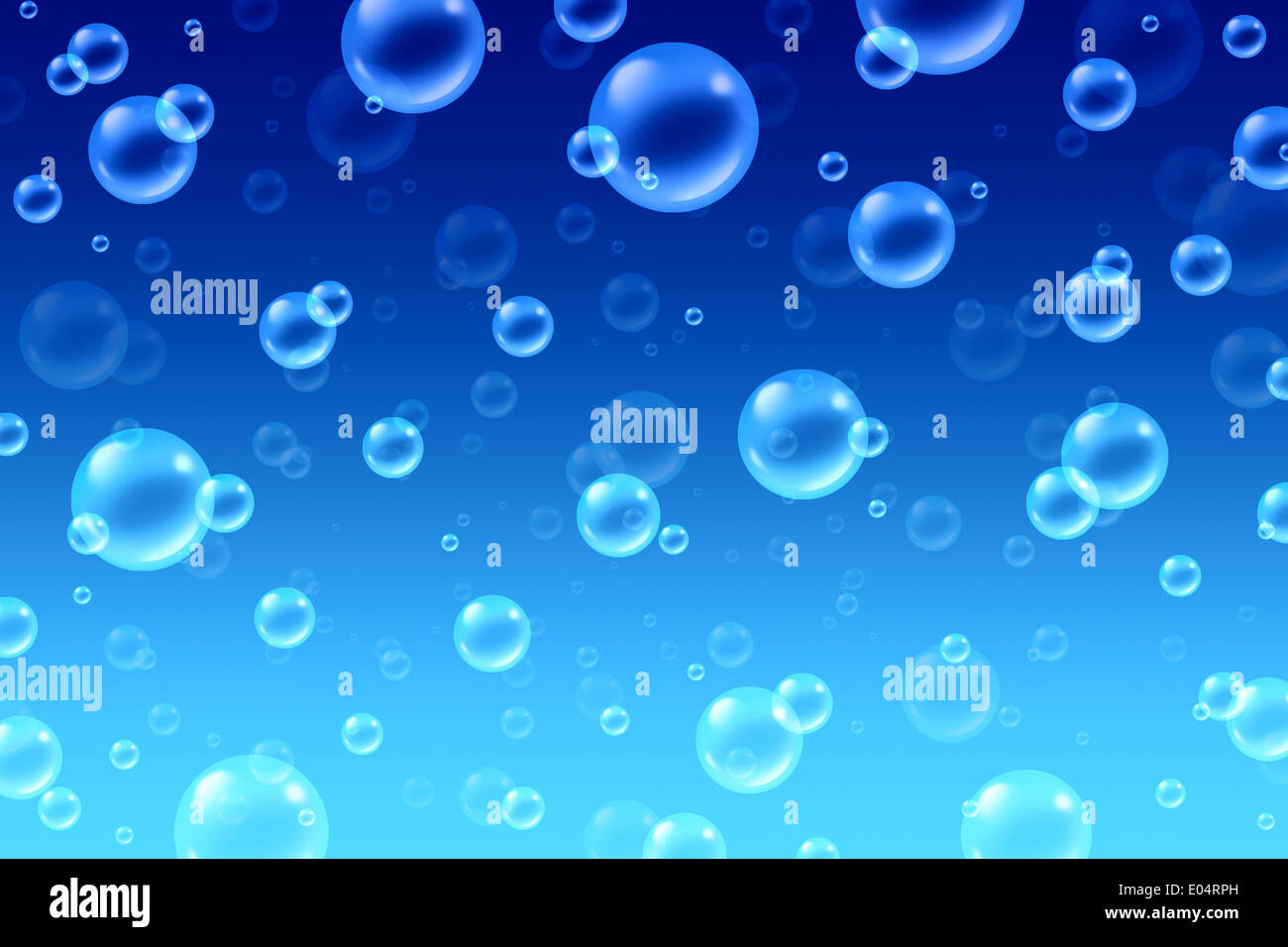 Bubbles water concept background with effervescent transparent liquid or bath soap suds with a group of shining spheres in many Stock Photo