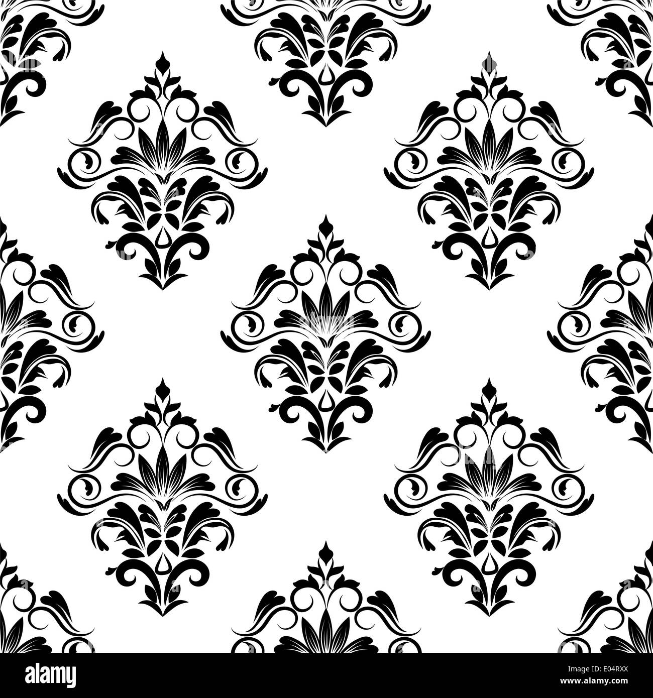 seamless black and white damask wallpaper Stock Photo - Alamy