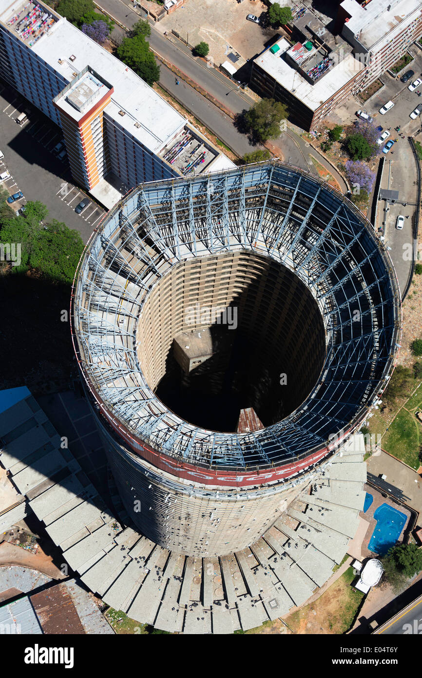 Aerial view of Ponte City, tallest residential building Hillbrow,Johannesburg.South Africa Stock Photo