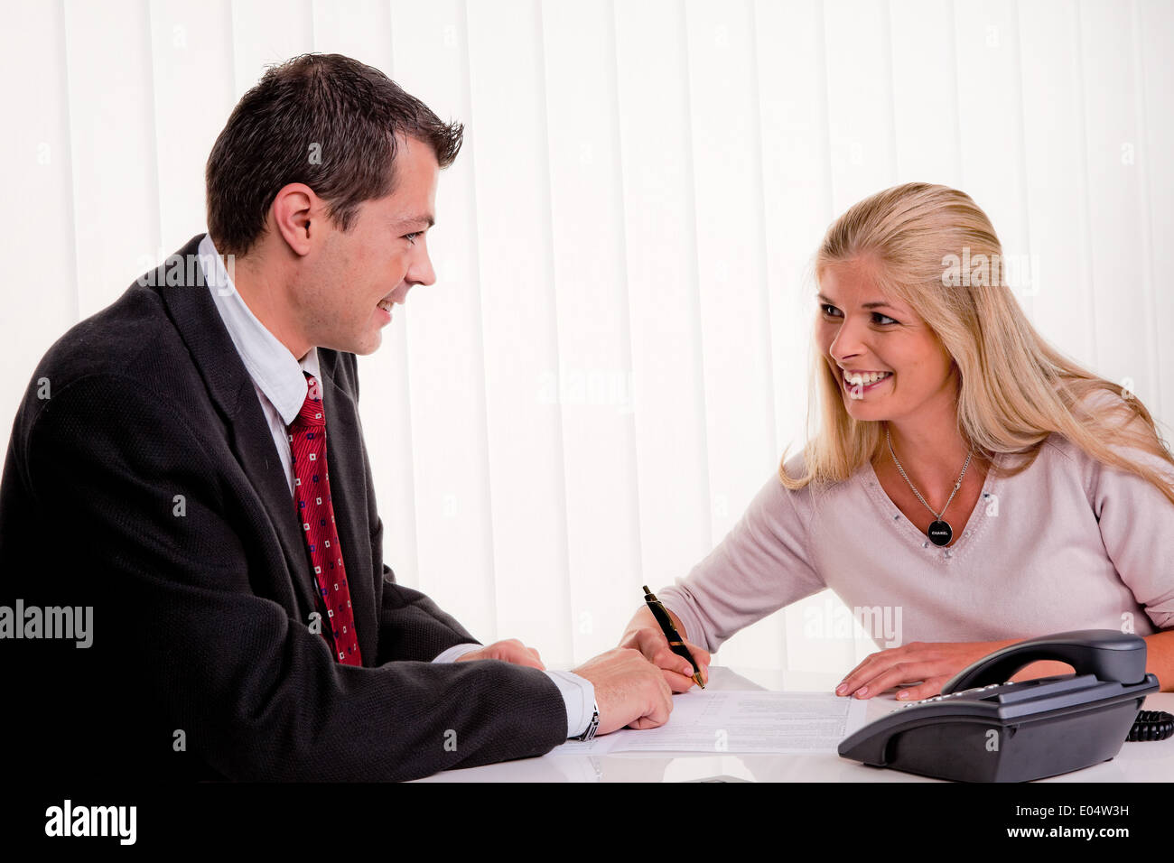 .Work worker employment contract business guarantee office contract of employment document documents marriage contract woman wom Stock Photo