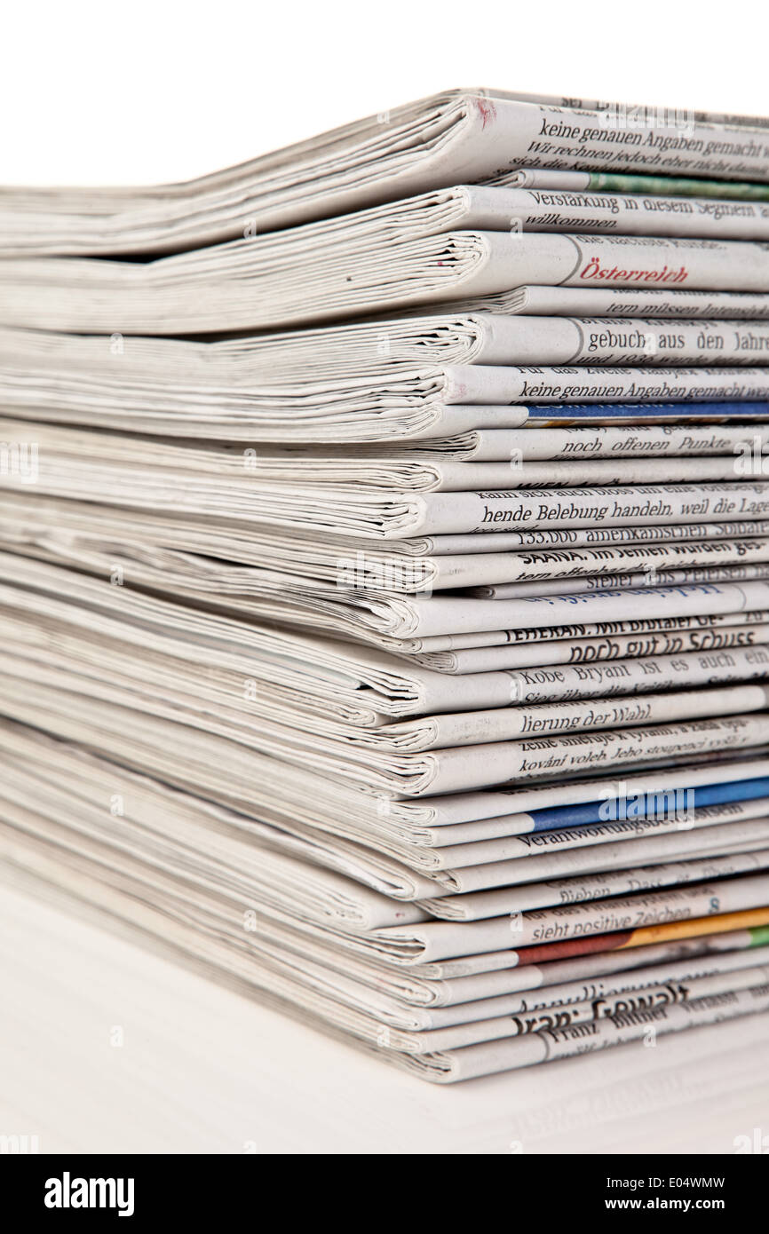 Old newspapers and magazine on a pile, Alte Zeitungen und Zeitschriften auf einem Stapel Stock Photo