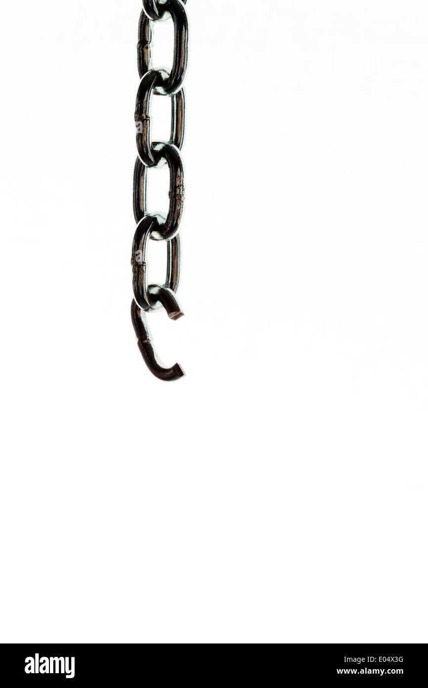 Defective steel chain before white background, Defekte Stahlkette vor weissem Hintergrund Stock Photo