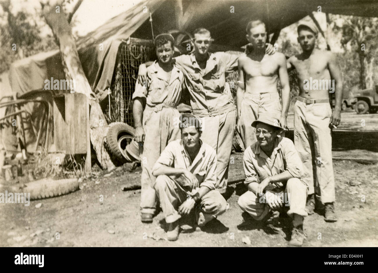 Circa 1944 group photograph, members of the "Flying Tigers" 823rd Bombardment Squadron Medium Transportation. Stock Photo