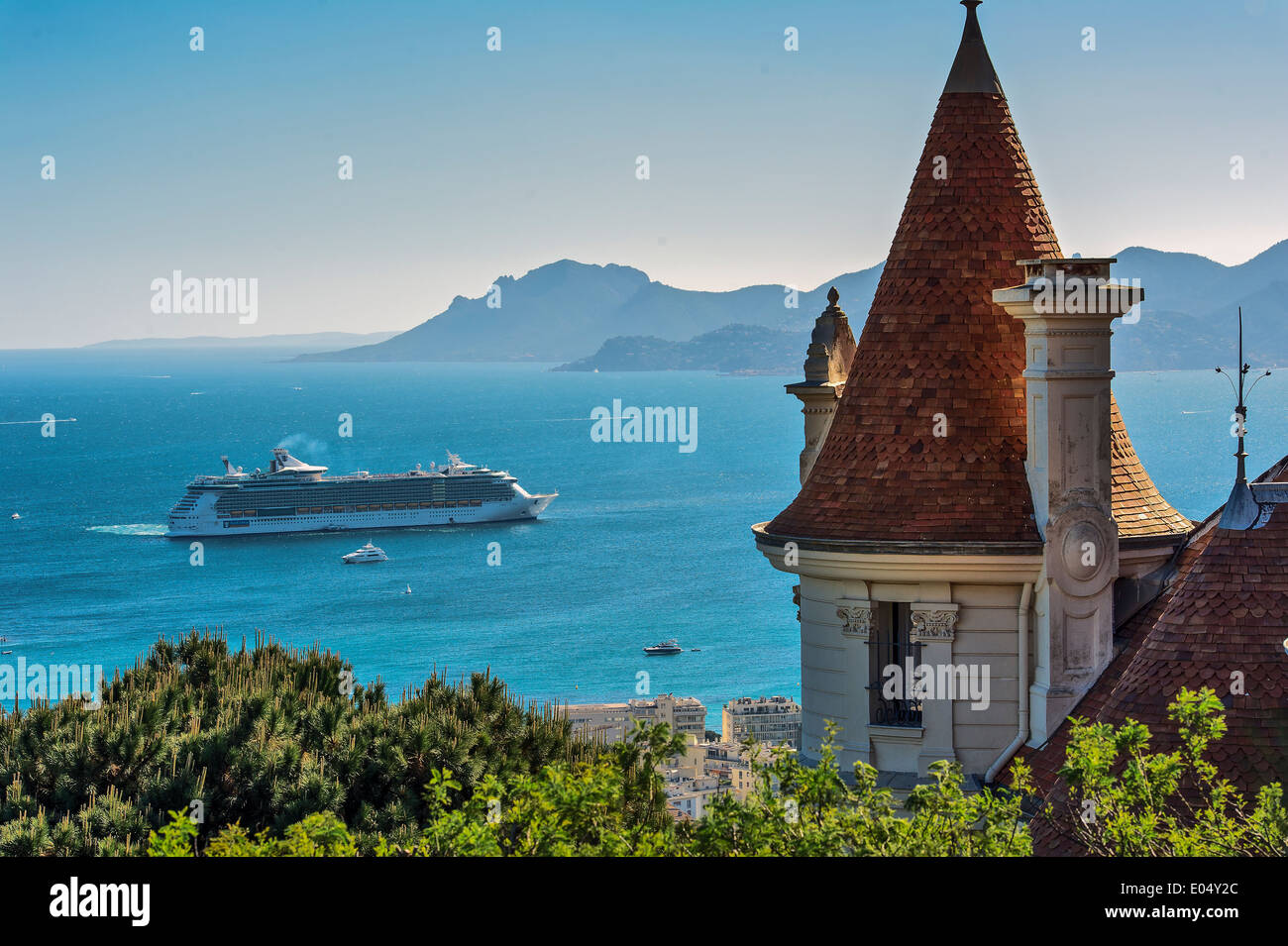Europe, France, Alpes-Maritimes, Cannes. Cruise ship in a bay of Cannes. Stock Photo