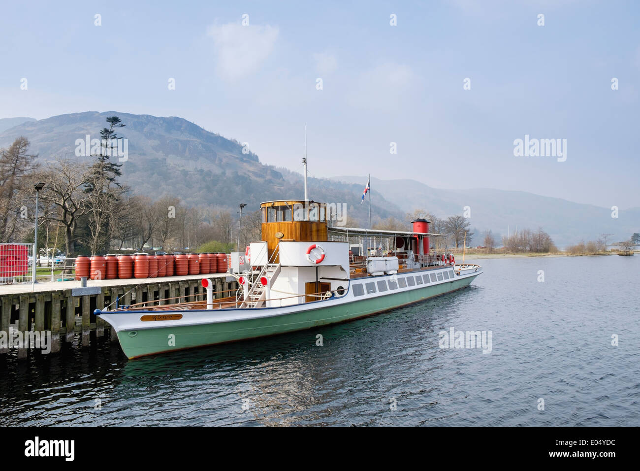 Old Steamer 'Raven' at Pier Head for Ullswater Steamers in the English Lake District National Park Glenridding Cumbria England UK Britain Stock Photo