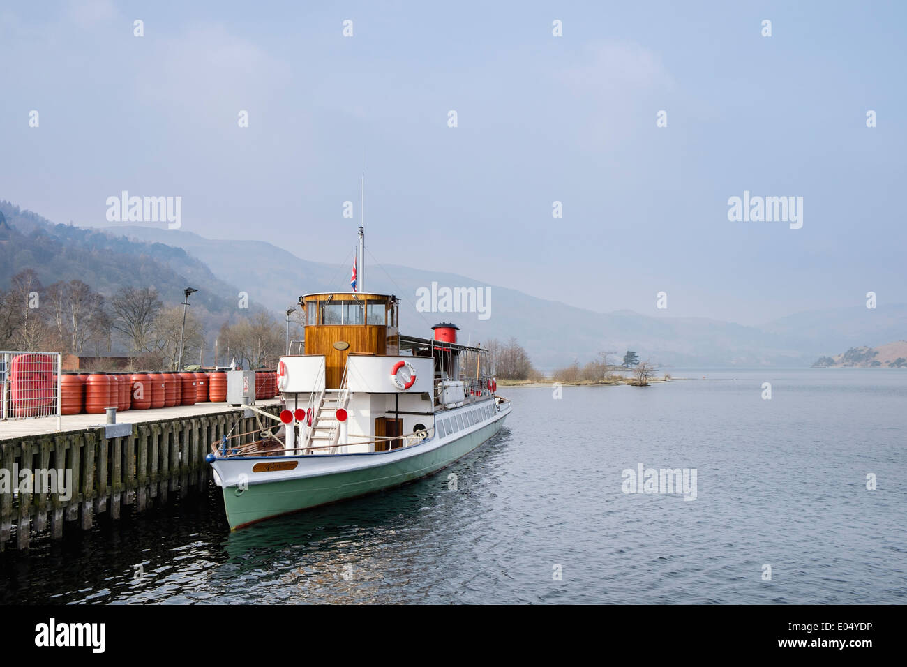 Old Steamer 'Raven' at Pier Head for Ullswater Steamers in Lake District National Park Glenridding Cumbria England UK Britain Stock Photo