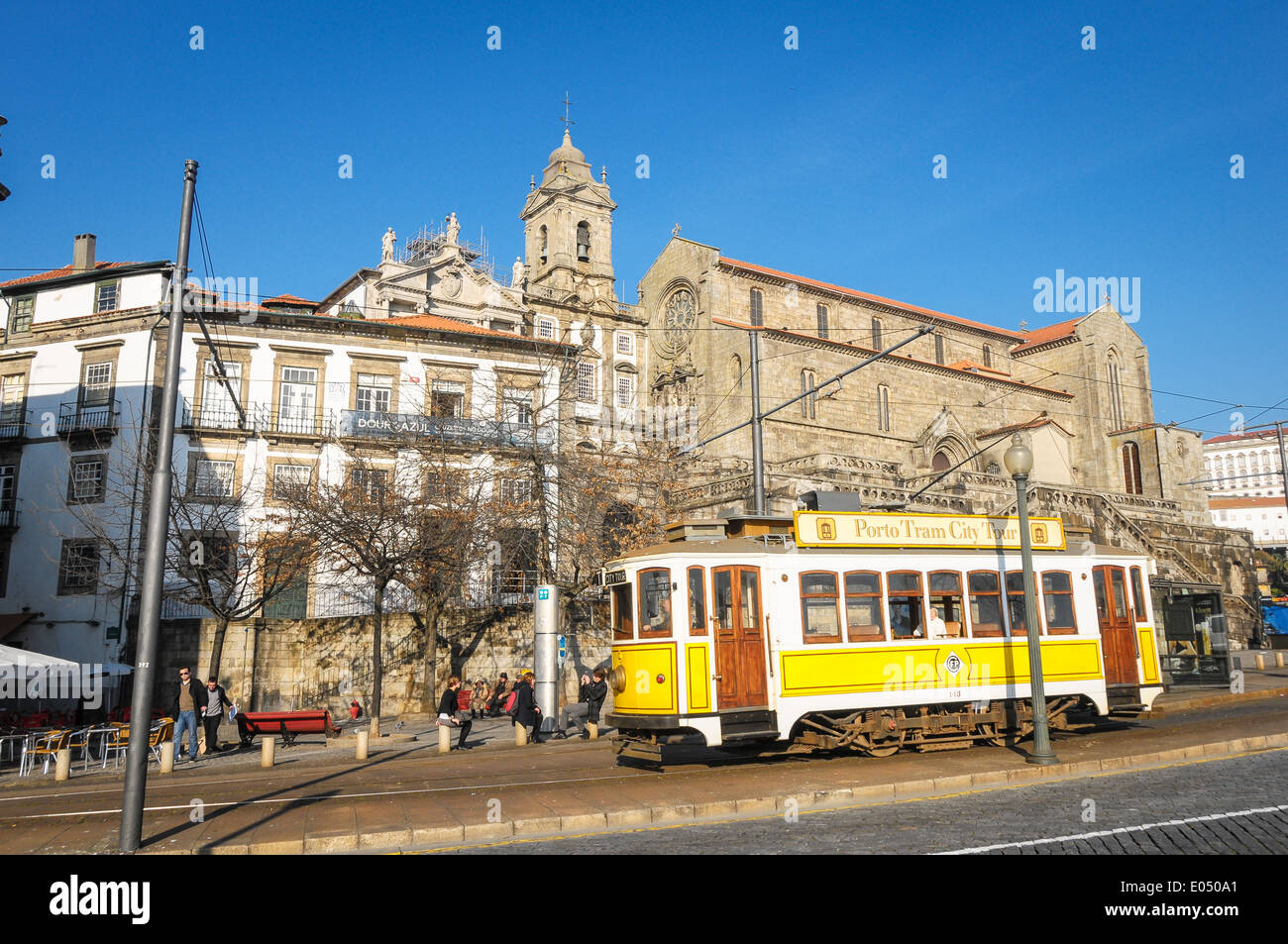 Busy street in the historic part of Porto, Portugal Stock Photo