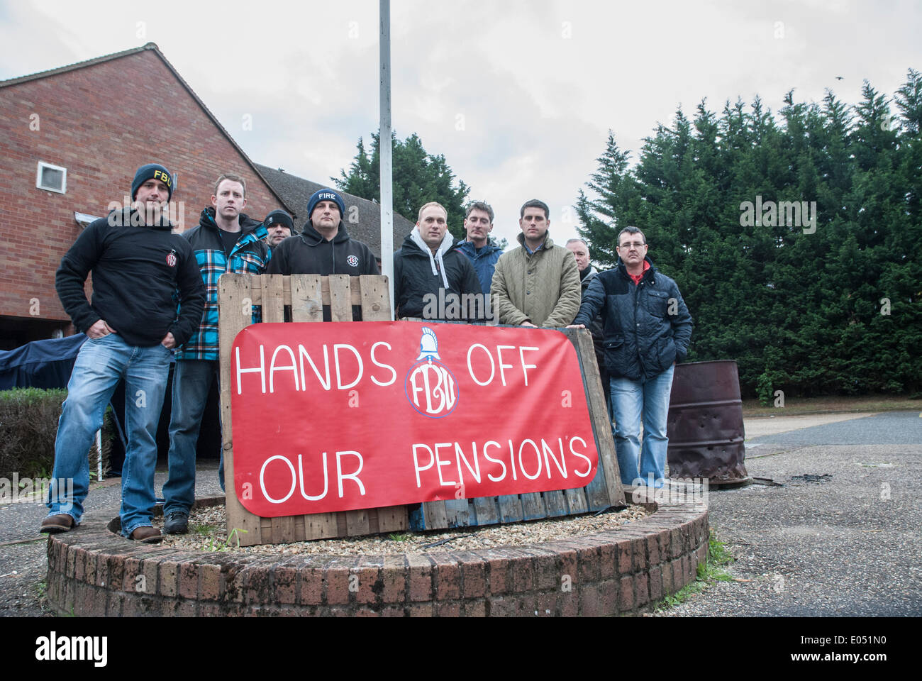 High UK. 2nd May 2014. Striking fire fighters stand with a