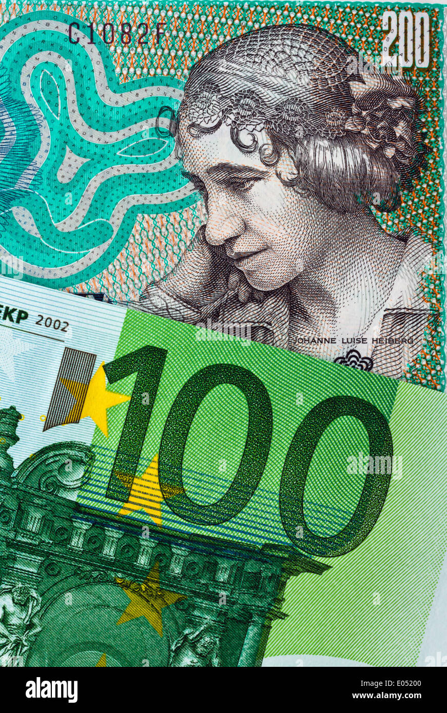 Danish crowns. Currency from Denmark in Europe. And euromoney bank notes., Daenische Kronen. Waehrung aus in Europa. U Stock - Alamy