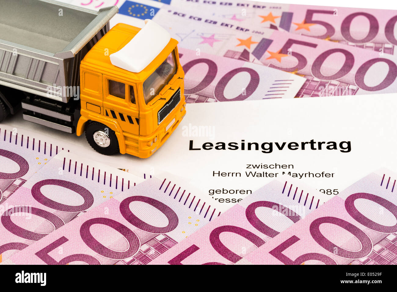 A leasing contract for new truck. Invest in new vehicles brings cost advantages., Ein Leasingvertrag fuer neuen Lastwagen. Inves Stock Photo