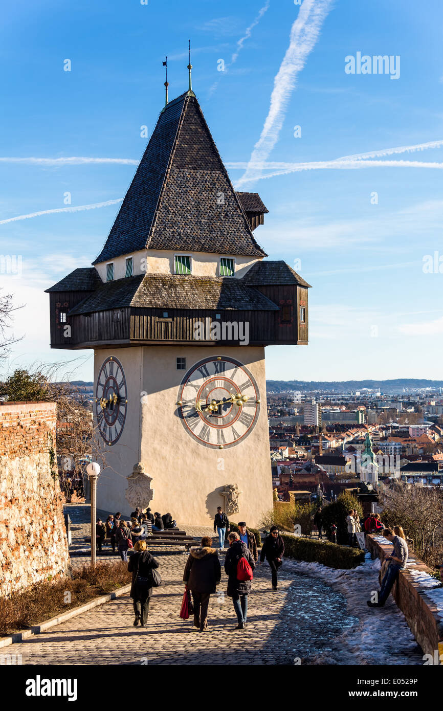 The clock tower is the landmark of the city of Graz. Capital Styria in ...