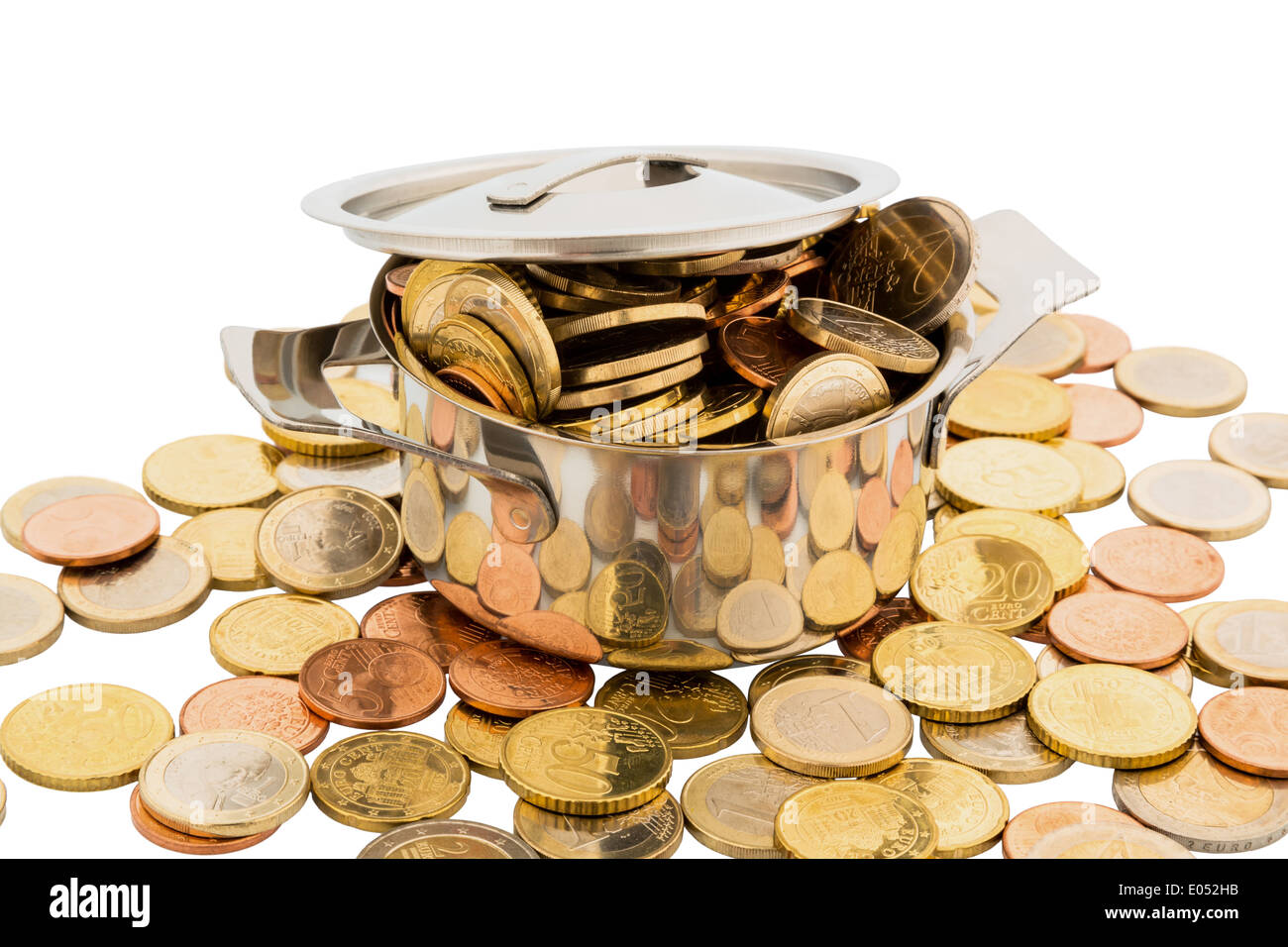A saucepan is filled with eurocoins, symbolic photo for conveyor money Stock Photo