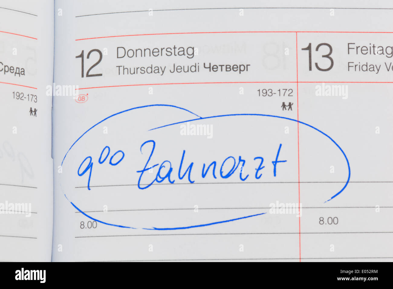 An appointment is put down in a calendar: Dentist, Ein Termin ist in einem Kalender eingetragen: Zahnarzt Stock Photo