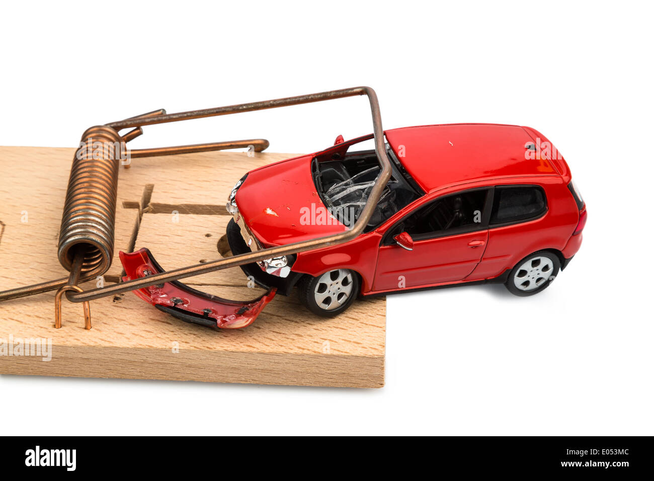 A model car in a mousetrap, symbolic photo for autocosts and debts Stock Photo