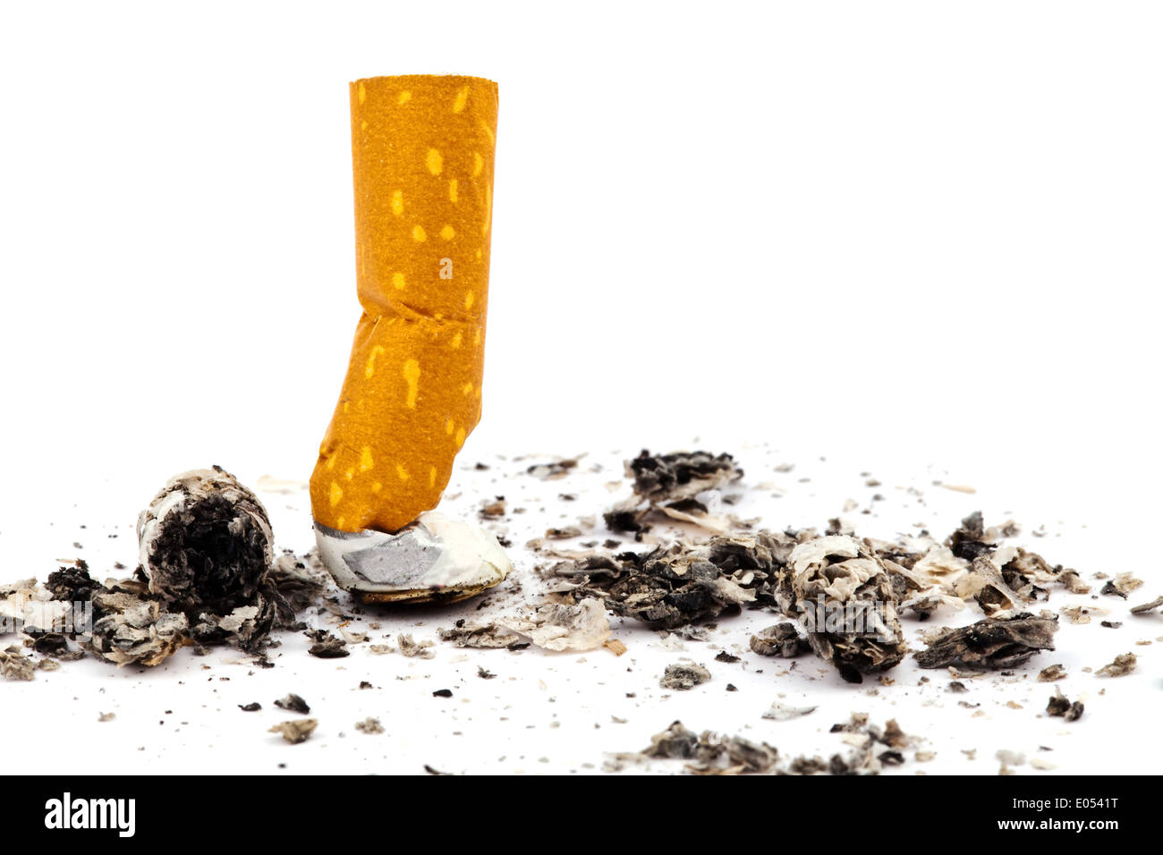 With him smoke stop. Close-up of an ausgedaempften cigarette, Mit dem rauchen aufhoeren. Nahaufnahme einer ausgedaempften Zigare Stock Photo