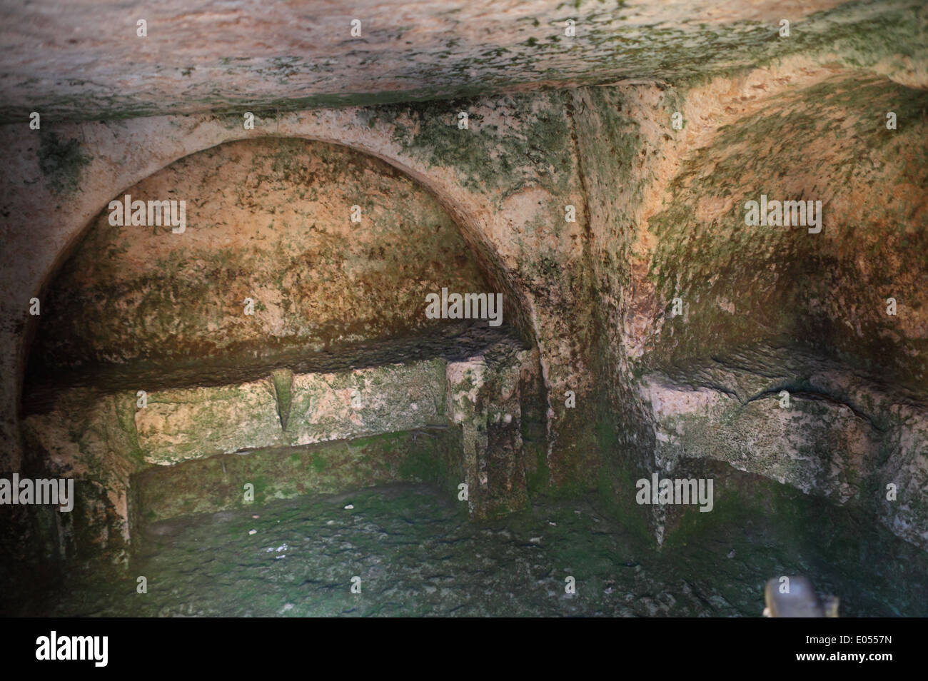 Roman period arcosolium or arched rock cut tomb at Hilar caves, Ergani, Diyarbakir province, south east Turkey Stock Photo