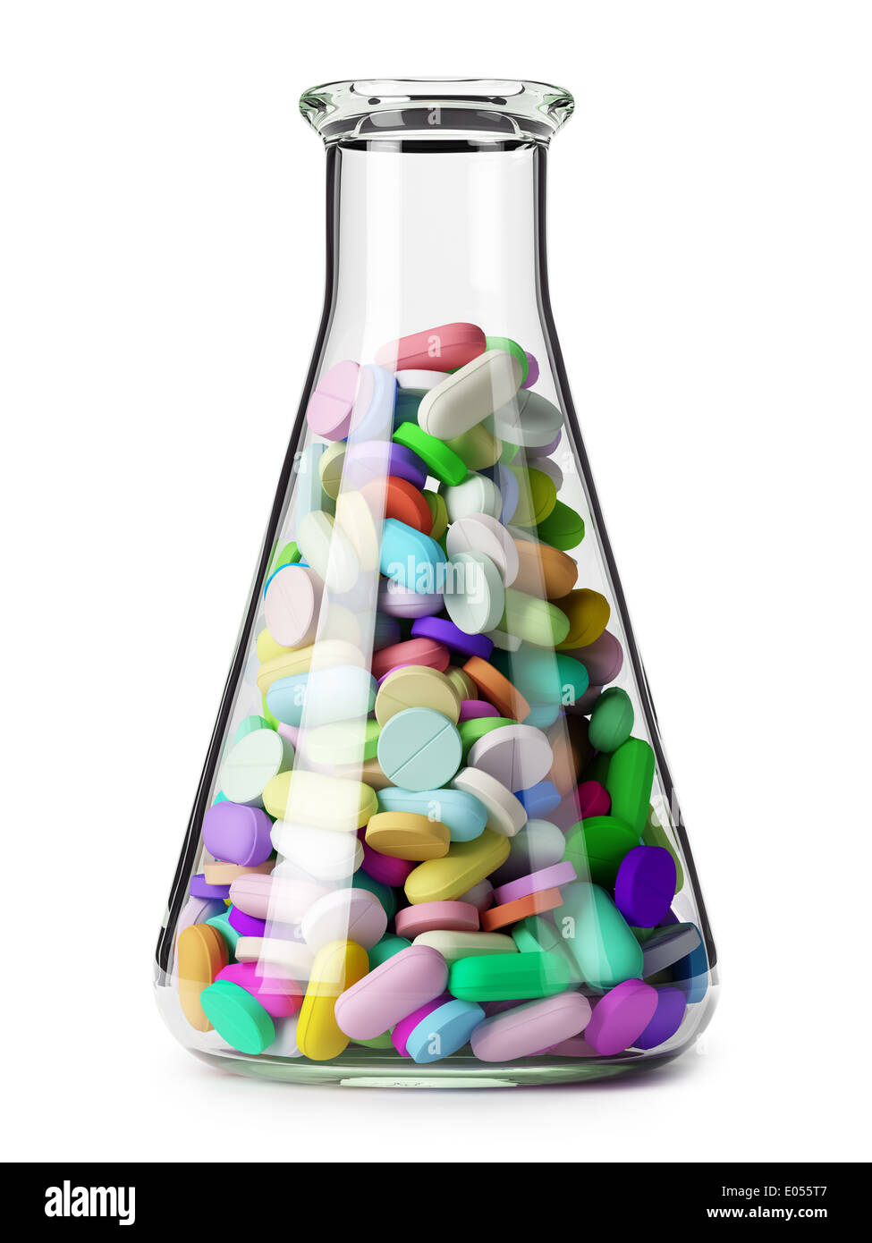 colored tablets in flask on isolated white background Stock Photo - Alamy
