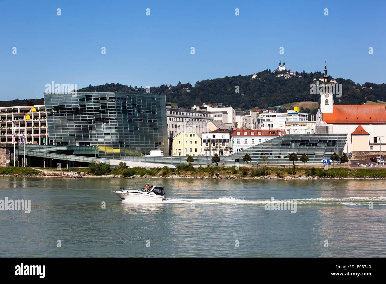 The capital of Linz in Upper Austria, Austria. City hall, museum of are ...